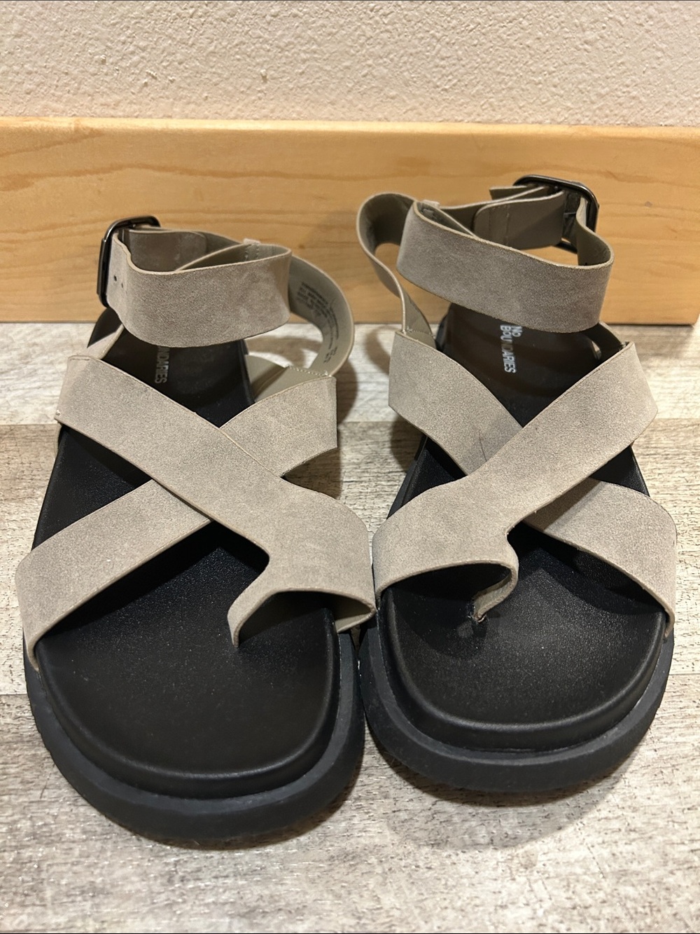 No Boundaries Taupe Crisscross Ankle Strap Sandals
